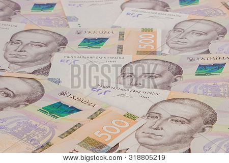 Background With New Banknotes Ukrainian Hryvnia. Inflation, Business. Econimics And Finance Theme