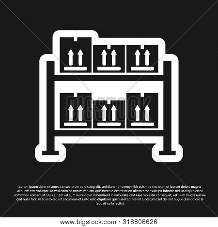 Black Warehouse Icon Isolated On Black Background. Vector Illustration