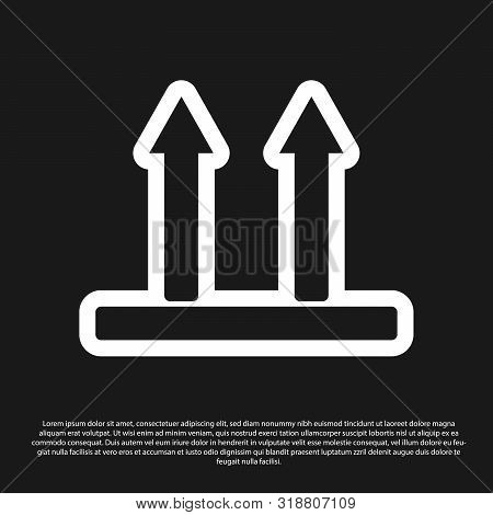 Black This Side Up Icon Isolated On Black Background. Two Arrows Indicating Top Side Of Packaging. C