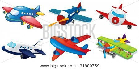 Illustration of various airplanes on white