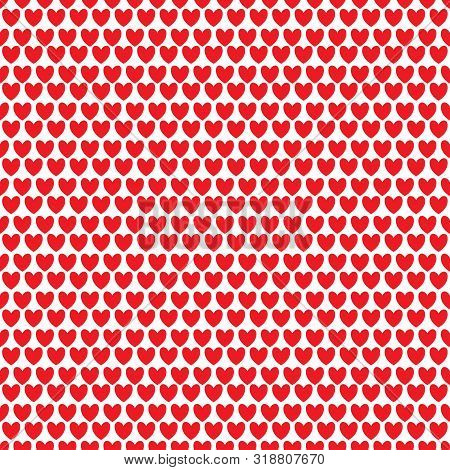 Seamless Pattern With Rows Of Red Hearts. Repetitive Background With Red Heart. Vector Illustration 