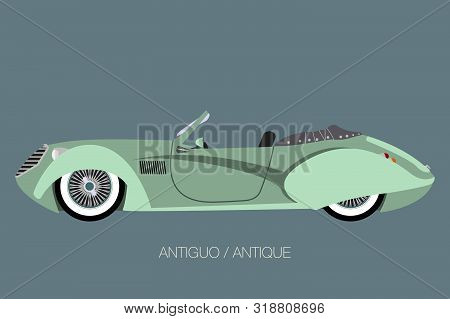 Vintage Convertible Car, Vector Car Icon, Side View Of Car, Flat Design Style