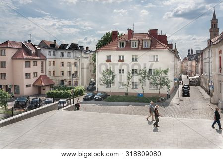 Opole, Poland - June 15, 2018: View From The Church On The Hill To The Beautiful Old Tenements Of Th