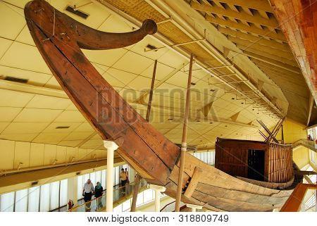 Cairo / Egypt, Giza - May 7, 2008. The Ancient Egyptian Sun Boat. The Khufu Solar Ship