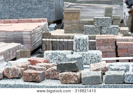 Granite Stones Are Sold In Construction Market. Construction Materials. Building Materials For Decor