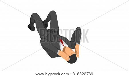 The Character Wears A Suit Lying On The Floor Holding His Head. Body Gestures Indicate Discrepancies