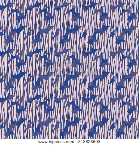 A Seamless Vector Pattern With Textured Floral Shapes In Pink And Blue. Surface Print Design.