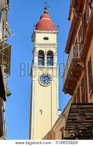 Tower Of The Church Of Agios Spiridon In Corfu, Greece