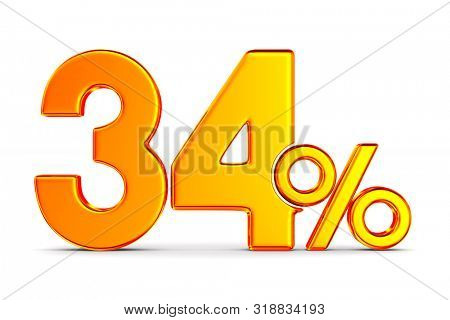thrity four percent on white background. Isolated 3D illustration