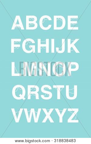 Alphabet Hand Drawn With Decorative Letterns Garland White Colorful Dots On Blue Background