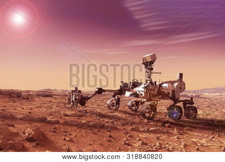 Mars Explores The Surface Of The Planet.  Elements Of This Image Were Furnished By Nasa For Any Purp