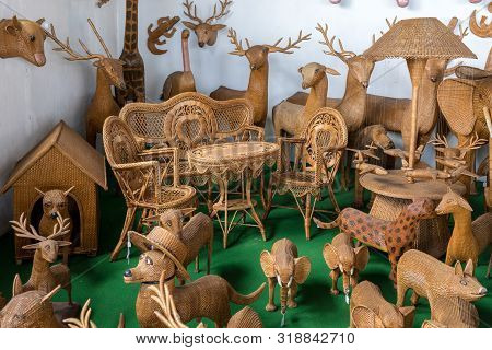 Camacha, Madeira, Portugal - April 19, 2018: Wicker Productss On Sale In A Factory Shop In Camacha O