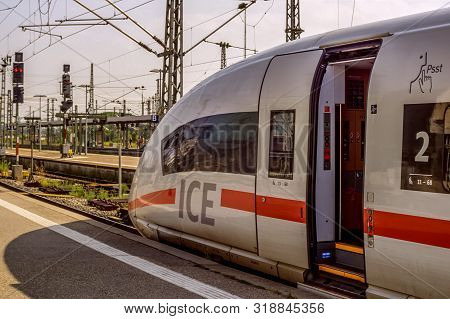 Stuttgart,germany - August 25,2019:main Station This Is An Ice Train Of Deutsche Bahn And It Is One 
