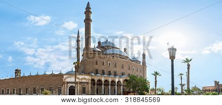 Panoramic View Of Citadel Mosque In Cairo At Sunny Day, Egypt