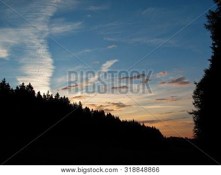Lovely Sunset Behind The Forrest In The Czech Republic