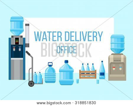 Plastic Water Delievery Bottles Vector Illustration. Different Sizes Of Cartoon Containers For Water