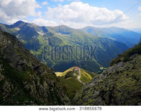 Amazing Landscape In The Green Mountains During Summertime. View Of The Transfagarasan Road And Cota