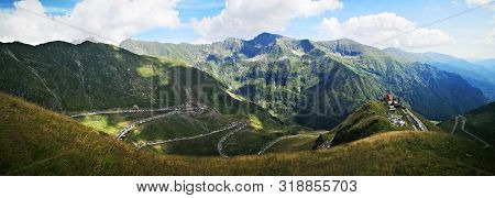 Amazing Landscape In The Green Mountains During Summertime. View Of The Transfagarasan Road And Cota