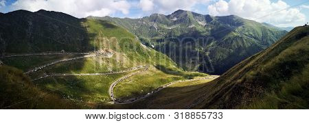 Amazing Landscape In The Green Mountains During Summertime. View Of The Transfagarasan Road And Cota