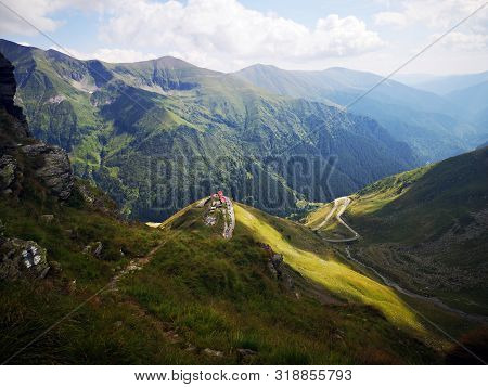 Amazing Landscape In The Green Mountains During Summertime. View Of The Transfagarasan Road And Cota