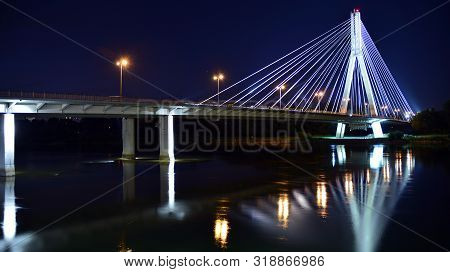 Warsaw, Poland. 25 August 2019. Swietokrzyski Bridge In Night