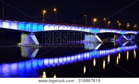 Warsaw, Poland. 25 August 2019. Slasko-dabrowskii Bridge In Night