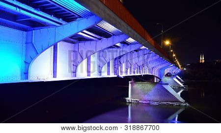 Warsaw, Poland. 25 August 2019. Slasko-dabrowskii Bridge In Night