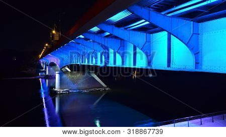 Warsaw, Poland. 25 August 2019. Slasko-dabrowskii Bridge In Night