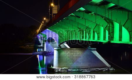 Warsaw, Poland. 25 August 2019. Slasko-dabrowskii Bridge In Night