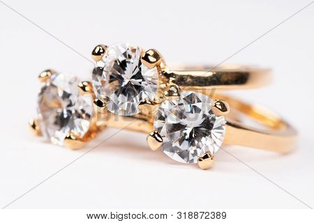 Close Up Of Clear Stone Gold Rings