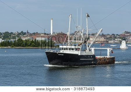 New Bedford, Massachusetts, Usa - August 19, 2019: Commercial Fishing Boat Miss Freya Passing Palmer