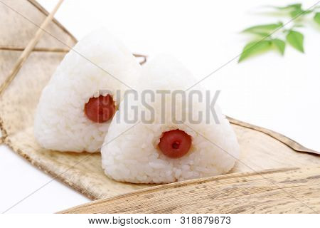 Onigiri, Japanese Food, Japanese Rice Ball, Rice Triangle With Umeboshi