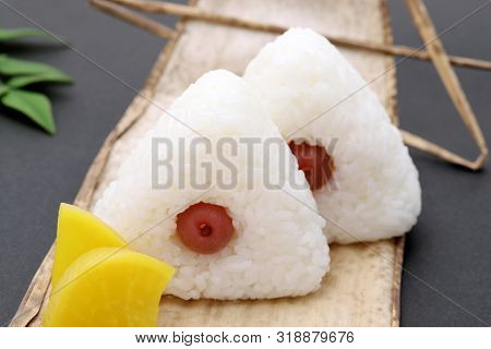 Onigiri, Japanese Food, Japanese Rice Ball, Rice Triangle With Umeboshi