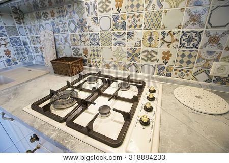 Gas Stove In The Kitchen Built Into The Table