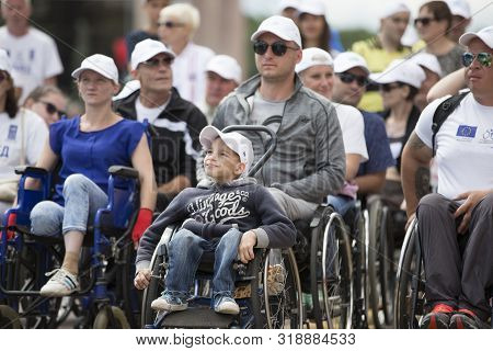 Belarus, The City Of Gimel, July 03, 2019. Youth Festival.marathon Disabled. People In Wheelchairs O