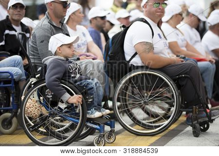 Belarus, The City Of Gimel, July 03, 2019. Youth Festival.marathon Disabled. People In Wheelchairs O
