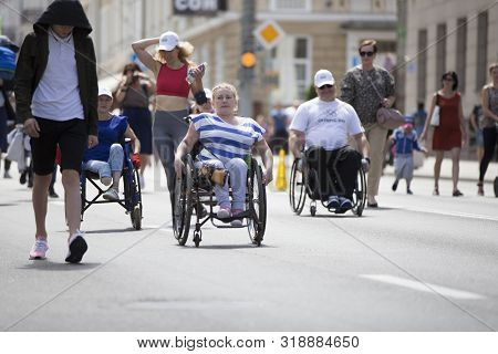 Belarus, The City Of Gimel, July 03, 2019. Youth Festival.people In Wheelchairs Compete In The Marat