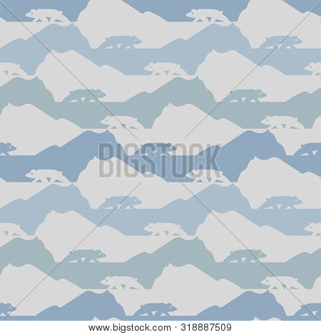 A Seamless Vector Striped Pattern With Artic Landscape And Polar Bears Silhouettes. Surface Print De