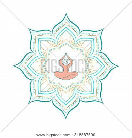 Yoga Retreat And Meditation Ilogo Template. Design Yoga Poses With Mandala Ornament.