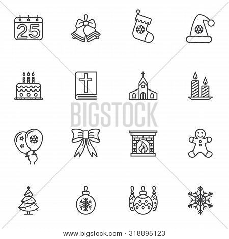 Holly Christmas Line Icons Set. Linear Style Symbols Collection, Outline Signs Pack. Vector Graphics