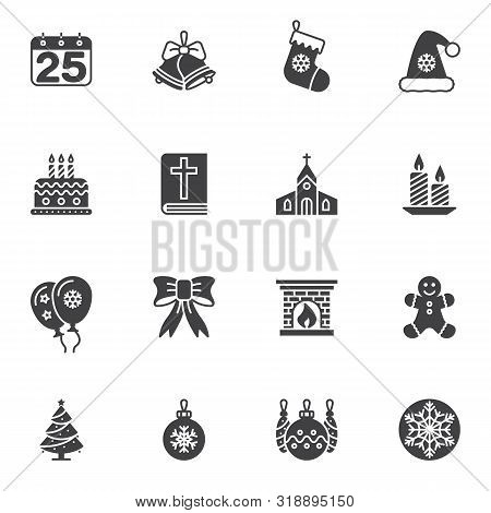 Holly Christmas Vector Icons Set, Modern Solid Symbol Collection, Filled Style Pictogram Pack. Signs