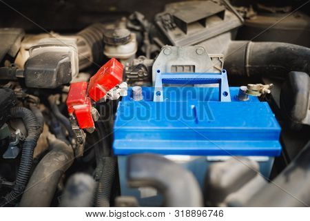 new lead-acid automotive electric battery replacement in old car