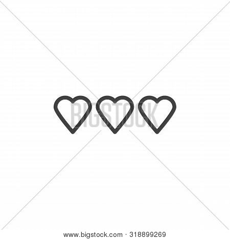 Three Life, Gaming Hearts Line Icon. Linear Style Sign For Mobile Concept And Web Design. 3 Game Hea
