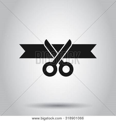 Scissors Icon In Flat Style. Cutting Ribbon Vector Illustration On Isolated Background. Ceremonial B