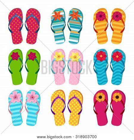 Vector Set Of Colored Summer Flop Flops