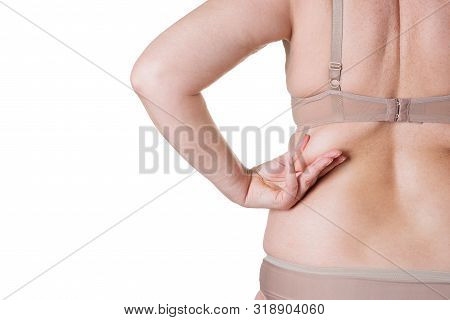 Fat Woman Back In Underwear Isolated On White Background