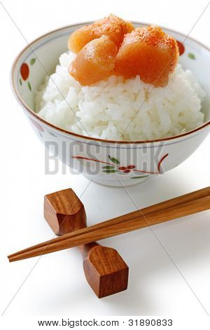 gewürzt Kabeljaurogen auf den Reis, japanisches Essen