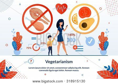 Bright Flyer Vegetarianism Lettering Trendy Flat. Banner Successful Management Prevention Hereditary