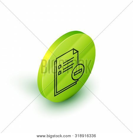 Isometric Line Document With Minus Icon Isolated On White Background. Clear Document. Remove File Do