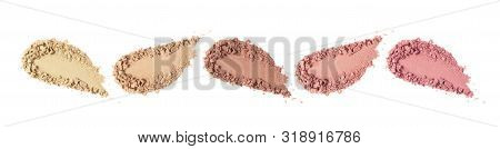 Face Powder Swatch. Foundation, Blush, Bronzer Smudge Set. Crushed Eye Shadow Smear. Makeup Powder T